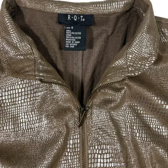 RQT Metallic Embossed Zip Jacket Womens Small Bronze Silver Shiny Faux Snakeskin - Picture 4 of 7